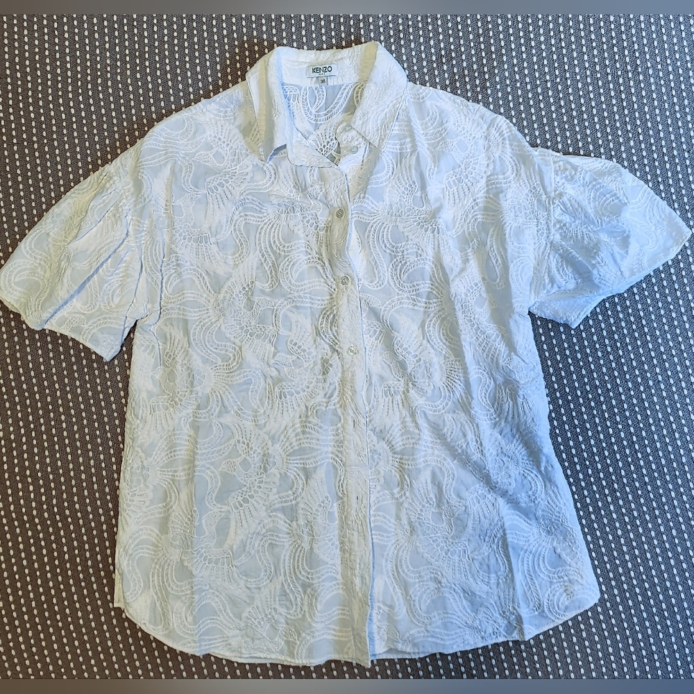 Kenzo White Blouse with Phoenix Embroidery